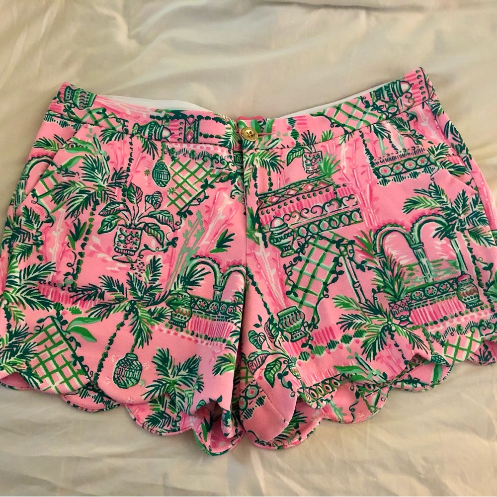 Lilly Pulitzer High Waist Pink and Green Buttercup Printed  Shorts